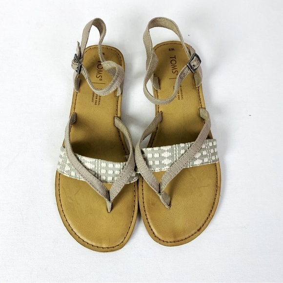 Toms Tan Lexie Sling Back Canvas Sandals Size W9 - Picture 2 of 5